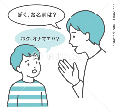 插圖描繪了一個男孩向讀者重複一個問題(迴聲語言)。 插圖描繪了一個男孩向讀者重複一個問題(迴聲語言)。 140821433