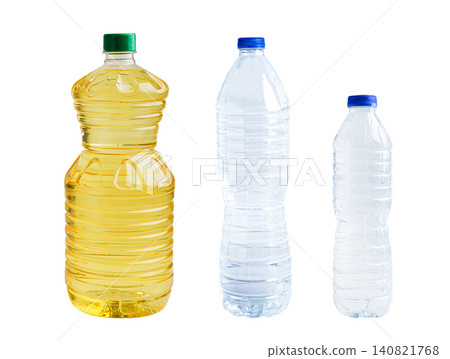 Vegetable oil and water in bottle isolated on white background. Vegetable oil and water in bottle isolated on white background. 140821768