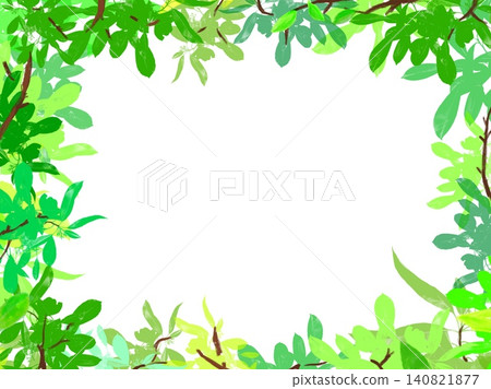A frame illustration featuring leaves and branches in varying shades of green and light green. A frame illustration featuring leaves and branches in varying shades of green and light green. 140821877
