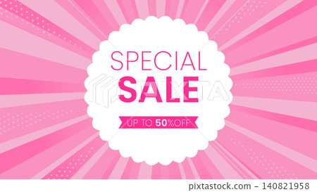 A vibrant sale banner featuring "SPECIAL SALE" on a pink radial background. A vibrant sale banner featuring "SPECIAL SALE" on a pink radial background. 140821958