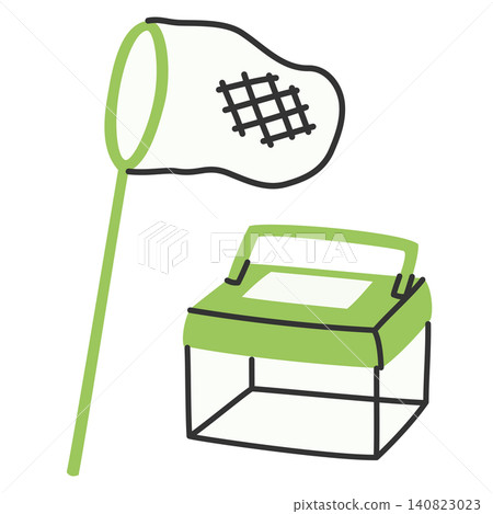 Cute illustration of an insect net and insect cage Cute illustration of an insect net and insect cage 140823023