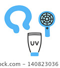 Illustrations of neck coolers, handheld fans, and sunscreen. 140823036
