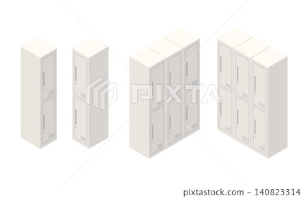 An isometric illustration of a two-tiered steel locker. An isometric illustration of a two-tiered steel locker. 140823314