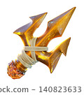 Golden Trident 3D Render Icon, Fantasy Weapon Illustration 140823633