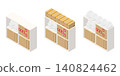 First-aid kits and disaster preparedness supplies stored in white office storage shelves. 140824462