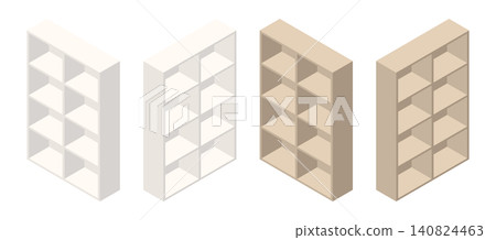 A set of isometric open shelves in different colors and angles. A set of isometric open shelves in different colors and angles. 140824463
