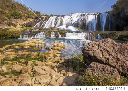 Slope Pond Waterfall of Huangguoshu in Guizhou Natural Scenery, China 140824614