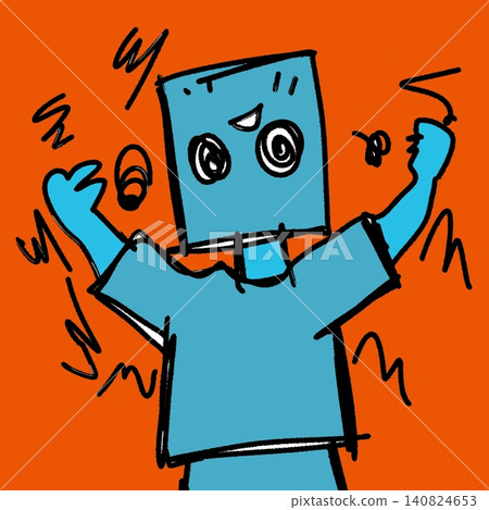 Surreal Blue Box Head Character Celebrating Professional Career Success 140824653