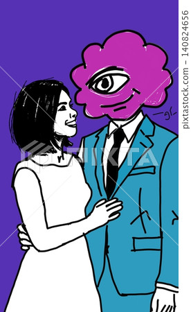 Surreal Couple With Pink Cloud Heads Representing Ideal Romance Surreal Couple With Pink Cloud Heads Representing Ideal Romance 140824656