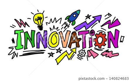 Innovation Hand Drawn Text Lightbulb Arrow Doodle Makerspace Education Innovation Hand Drawn Text Lightbulb Arrow Doodle Makerspace Education 140824683