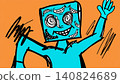 Surreal Blue Box Head Character Waving Greeting 140824689
