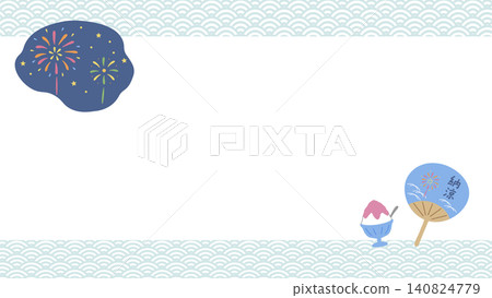 Summer frame background illustration featuring fireworks, shaved ice, and a fan. Summer festival banner. Flat design. Summer frame background illustration featuring fireworks, shaved ice, and a fan. Summer festival banner. Flat design. 140824779