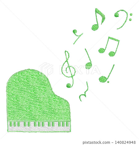 [Grand piano and musical note material] Hand embroidery illustration material 140824948