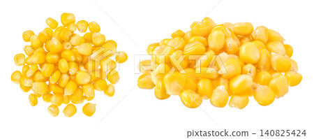 corn seeds isolated on white background. Top view. Flat lay corn seeds isolated on white background. Top view. Flat lay 140825424