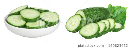 Sliced cucumber in ceramic bowl isolated on white background with full depth of field Sliced cucumber in ceramic bowl isolated on white background with full depth of field 140825452