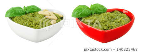 Pesto sauce in ceramic bowl isolated on white background Pesto sauce in ceramic bowl isolated on white background 140825462