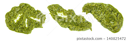 Pesto sauce isolated on white background. Top view. Flat lay Pesto sauce isolated on white background. Top view. Flat lay 140825472