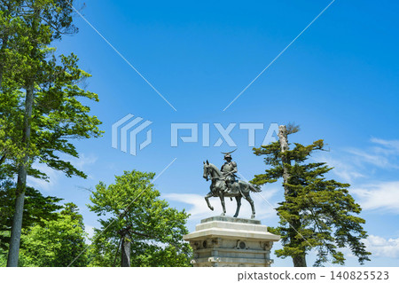 Blue sky and the equestrian statue of Date Masamune Blue sky and the equestrian statue of Date Masamune 140825523