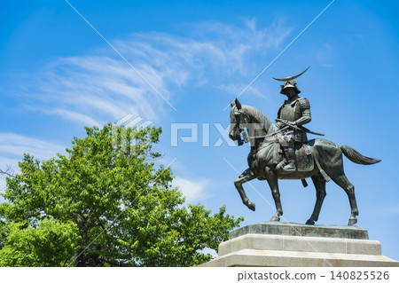 Blue sky and the equestrian statue of Date Masamune Blue sky and the equestrian statue of Date Masamune 140825526