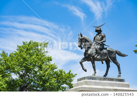 Blue sky and the equestrian statue of Date Masamune Blue sky and the equestrian statue of Date Masamune 140825543
