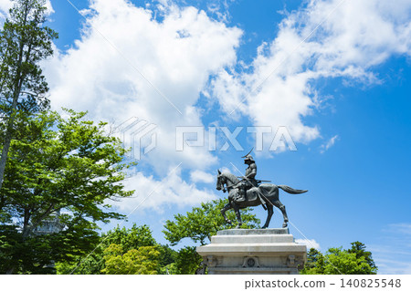 Blue sky and the equestrian statue of Date Masamune Blue sky and the equestrian statue of Date Masamune 140825548