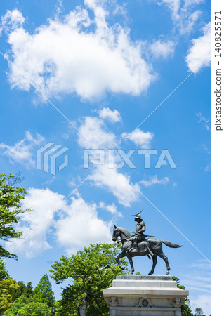 Blue sky and the equestrian statue of Date Masamune Blue sky and the equestrian statue of Date Masamune 140825571