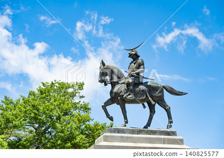Blue sky and the equestrian statue of Date Masamune Blue sky and the equestrian statue of Date Masamune 140825577