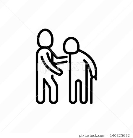 Caregiver with elderly person. Thin line icon. Assisted living in nurse house. Geriatric medicine. Vector illustration. Caregiver with elderly person. Thin line icon. Assisted living in nurse house. Geriatric medicine. Vector illustration. 140825652