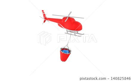 Firefighting helicopter carrying a water tank, 3d render Firefighting helicopter carrying a water tank, 3d render 140825846