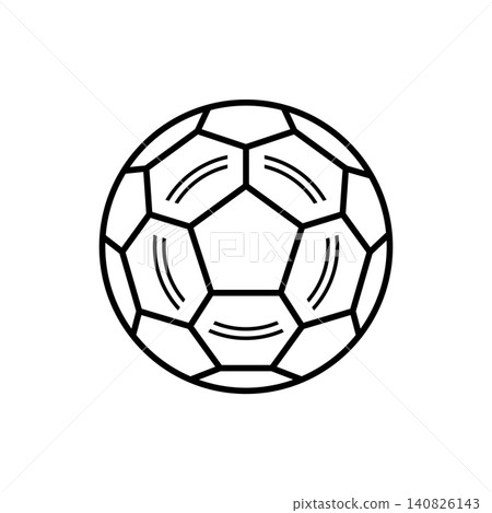Isolated minimal outline icon of a classic soccer match ball with curved pentagon panel details for sports competition and championship games. 140826143