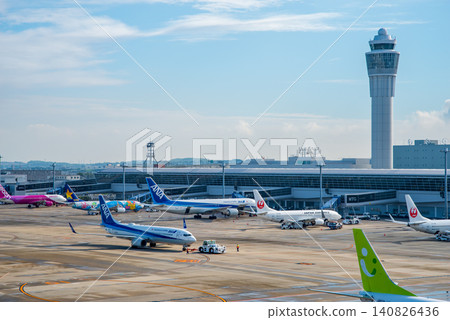 View from the "Sky Deck" at Chubu Centrair International Airport: Domestic passenger planes parked on the apron. View from the "Sky Deck" at Chubu Centrair International Airport: Domestic passenger planes parked on the apron. 140826436