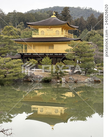 The Golden Pavilion of Rokuon-ji Temple reflected in Kyoko Pond The Golden Pavilion of Rokuon-ji Temple reflected in Kyoko Pond 140826620