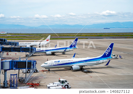 從中部國際機場的「空中觀景台」看到的景色:停在停機坪上的國內客運飛機。 從中部國際機場的「空中觀景台」看到的景色:停在停機坪上的國內客運飛機。 140827112