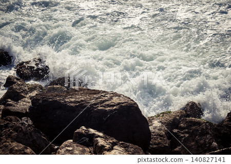 Waves crashing against the rocky coastline with a view of the Mediterranean Sea in Tel Aviv Waves crashing against the rocky coastline with a view of the Mediterranean Sea in Tel Aviv 140827141