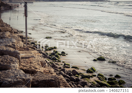 Waves crashing against the rocky coastline with a view of the Mediterranean Sea in Tel Aviv Waves crashing against the rocky coastline with a view of the Mediterranean Sea in Tel Aviv 140827151