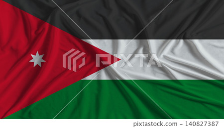 Jordan flag with fabric texture background. National flag of Jordan with cloth texture Jordan flag with fabric texture background. National flag of Jordan with cloth texture 140827387