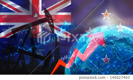 Global oil production with New Zealander flag. International oil exports with New Zealand flag on the economic chart Global oil production with New Zealander flag. International oil exports with New Zealand flag on the economic chart 140827403