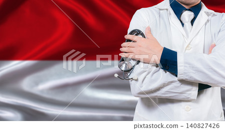 Monegasque national health system, Medical professional holding sthetoscope isolated Monegasque national health system, Medical professional holding sthetoscope isolated 140827426