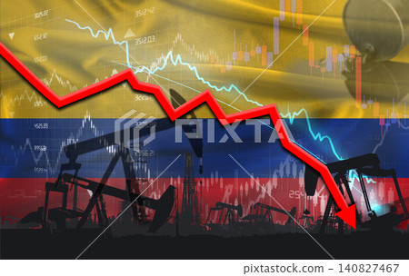 Crude crisis with Colombian flag on financial graph. Fall oil price with flag of Colombia on economic chart Crude crisis with Colombian flag on financial graph. Fall oil price with flag of Colombia on economic chart 140827467