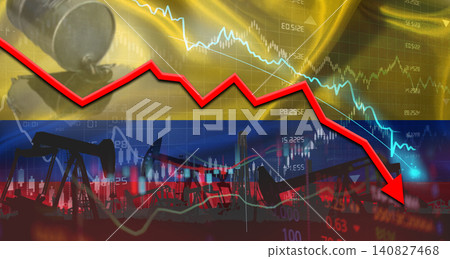 Fall oil price with Colombian flag on economic chart. Petrol crisis with Colombia flag on financial graph Fall oil price with Colombian flag on economic chart. Petrol crisis with Colombia flag on financial graph 140827468
