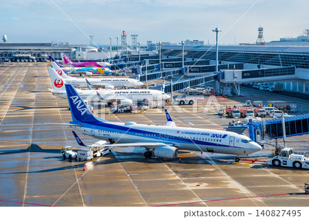 從中部國際機場的「空中觀景台」看到的景色:停在停機坪上的國內客運飛機。 從中部國際機場的「空中觀景台」看到的景色:停在停機坪上的國內客運飛機。 140827495