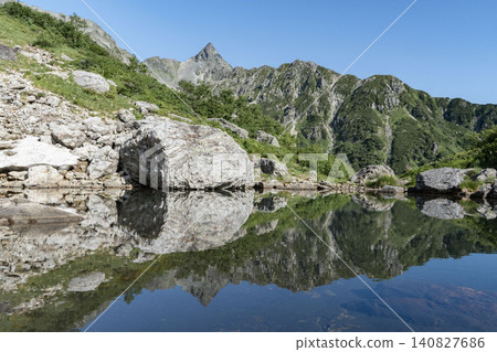 Inverted view of Mt. Yarigatake from Tengu Pond Inverted view of Mt. Yarigatake from Tengu Pond 140827686