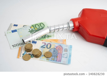 Gas pump, Fuel Nozzle with Euro money for cost energy. Gas pump, Fuel Nozzle with Euro money for cost energy. 140828230