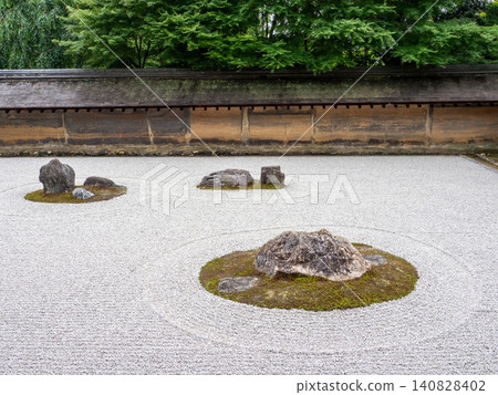 The rock garden of Takiyasu-ji Temple, surrounded by fresh greenery. The rock garden of Takiyasu-ji Temple, surrounded by fresh greenery. 140828402