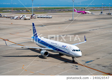 從中部國際機場的「空中觀景台」看到的景象：國內客運飛機正在降落並駛向到達大廳。 140828547