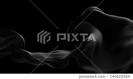 Luxury black sheer pleated chiffon fabric flowing on black background with copy space design for product display and Black friday sale banner 3D render Luxury black sheer pleated chiffon fabric flowing on black background with copy space design for product display and Black friday sale banner 3D render 140828564