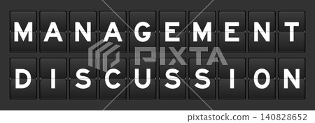 Black color analog flip board with word management discussion on gray background 140828652