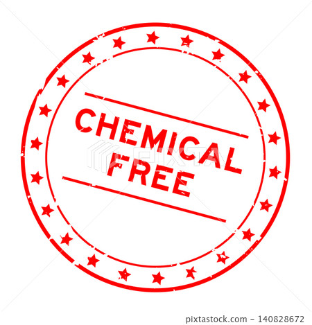 Grunge red chemical free word round rubber seal stamp on white background Grunge red chemical free word round rubber seal stamp on white background 140828672