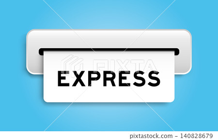 White coupon banner with word express from machine on blue color background White coupon banner with word express from machine on blue color background 140828679