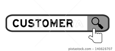Search banner in word customer with hand over magnifier icon on white background 140828707